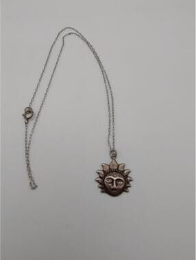Vintage 925 Sterling Silver Sun Face Celestial Necklace 16"